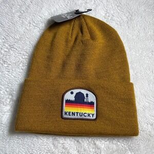 Local Crowns Kentucky Beanie Hat Mustard Gold Cuffed Knit Retro Patch Cap NEW